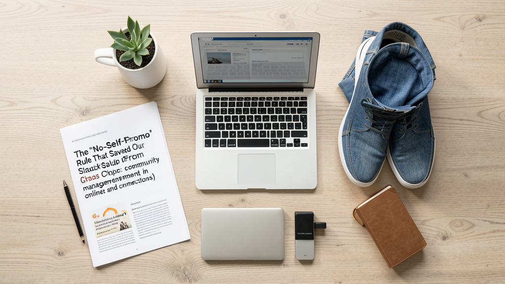 Editorial image illustrating The 'No-Self-Promo' Rule That Saved Our Slack Group From Chaos